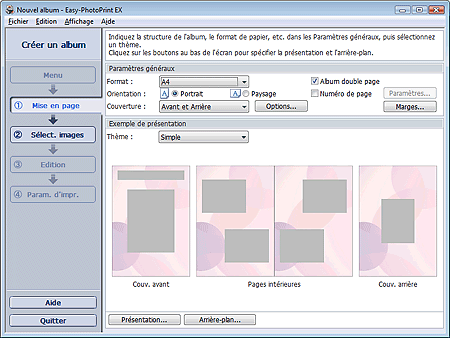 figure : écran Configuration de la page pour Album