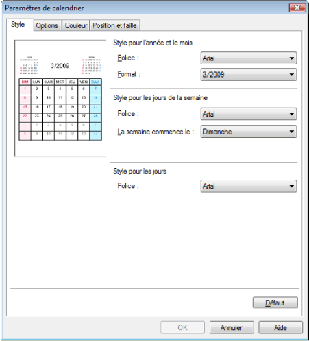 figure : boîte de dialogue Paramètres de calendrier