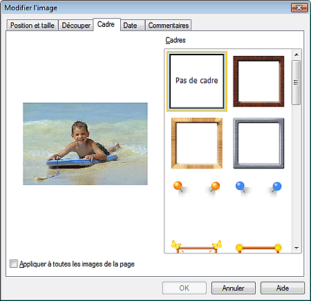 figure : boîte de dialogue Modifier l'image, onglet Cadre