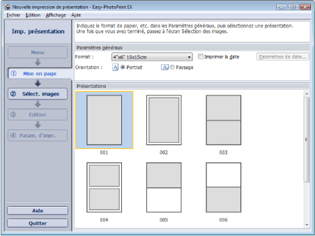 figure : écran Configuration de la page pour Imp. présentation