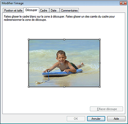 figure : boîte de dialogue Modifier l'image, onglet Découper