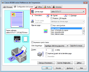 figure : Format page dans l'onglet Configuration de la page