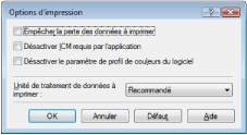 figure : Boîte de dialogue Options d'impression