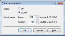 figure : Boîte de dialogue Taille personnalisée