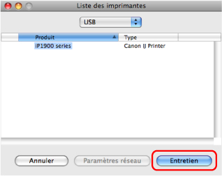 figure: Liste des imprimantes sous Mac OS X v.10.5.x