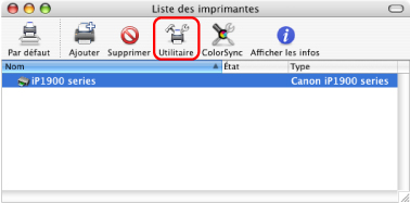 figure: Liste des imprimantes sous Mac OS X v.10.4.x ou Mac OS X v 10.3.9