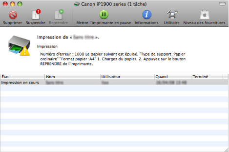 figure: Message d’erreur sous Mac OS X v.10.5.x