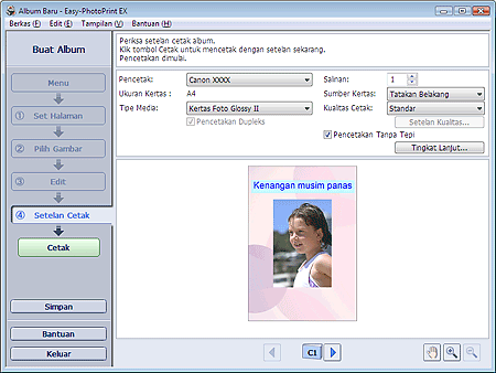 gambar: Layar Setelan Cetak untuk Album