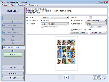 gambar: Layar Setelan Cetak untuk Stiker