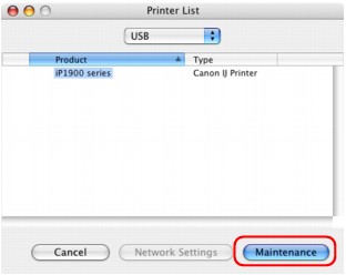 ภาพ: รายชื่อเครื่องพิมพ์ใน Mac OS X v.10.4.x หรือ Mac OS X v 10.3.9