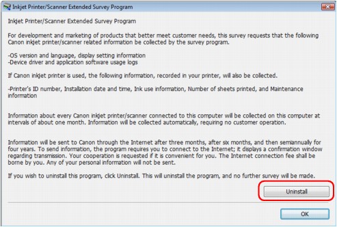 ภาพ: หน้าจอโปรแกรม Inkjet Printer/Scanner Extended Survey