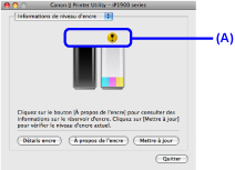 figure : Icône de niveau d'encre bas de la boîte de dialogue Canon IJ Printer Utility