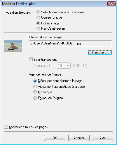 figure : boîte de dialogue Modifier l’arrière-plan