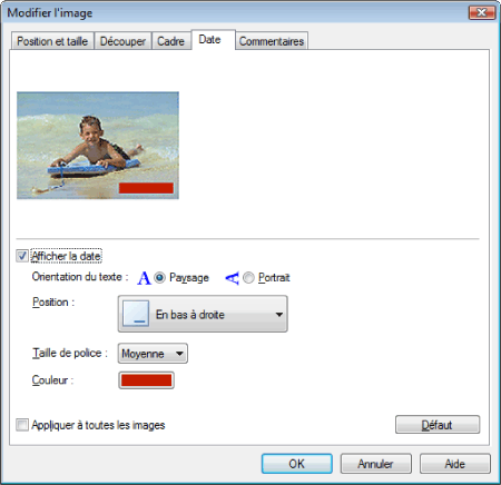 figure: boîte de dialogue Modifier l'image, onglet Date