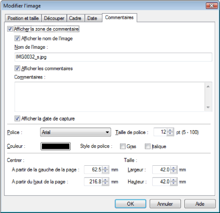 figure : boîte de dialogue Modifier l'image, onglet Commentaires