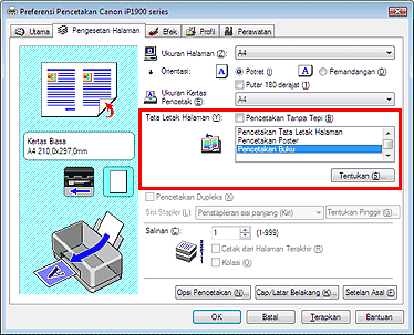Pilih Pencetakan Buku untuk Tata Letak Halaman pada tab Pengesetan Halaman
